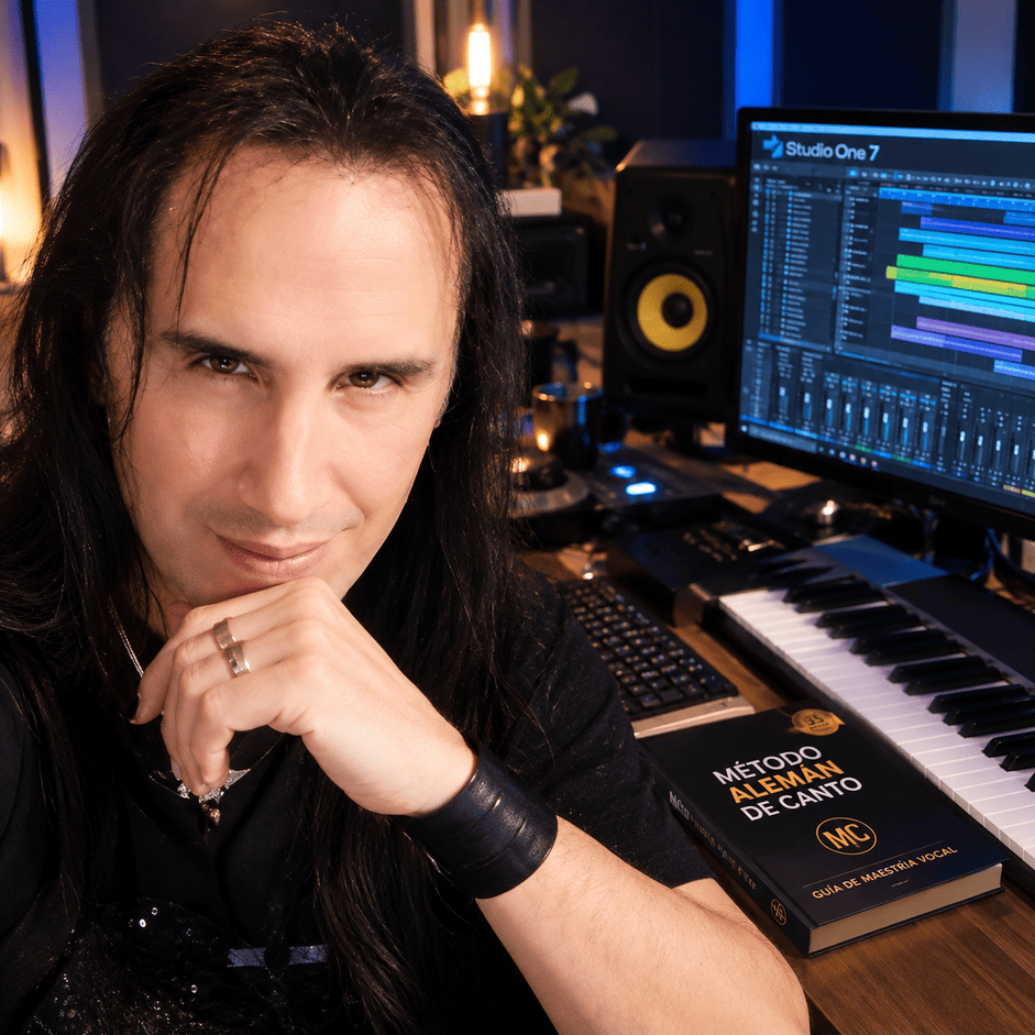 Daniel García en su estudio de grabación con el Método Alemán de Canto
