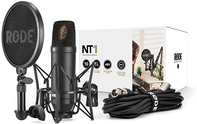 El Rode NT1-A incluye un filtro antipop, un soporte de choque, un cable de micrófono de 20 pulgadas y una bolsa de transporte.